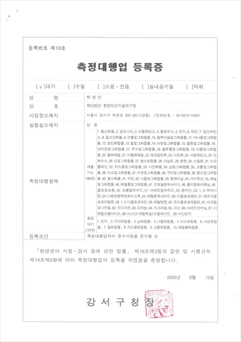 측정대행업(대기)등록증
